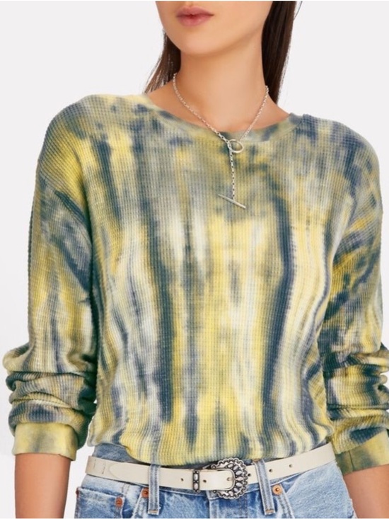Re/Done Tops - Re/Done Yellow & Navy Tie-Dye Ribbed Long Sleeve Top